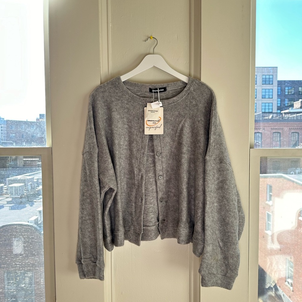 Gray Knit Cardigan Sweater For Women